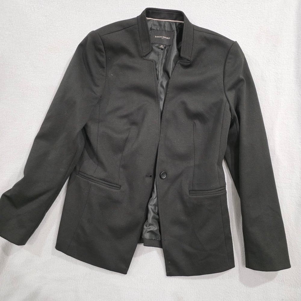 Banana Republic Black Blazer Womens 6P Petite Single Button Notchless Jacket 6